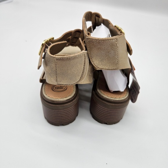 Wonder Nation Girls Gold Gladiator Block Heel Sandals Size 4 - Picture 3 of 7